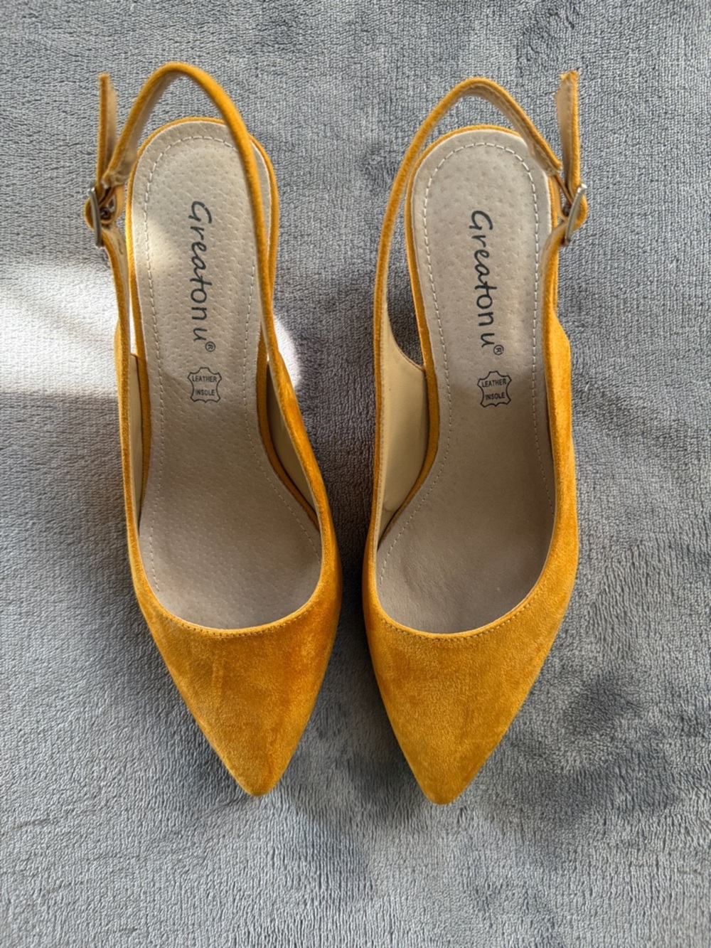 Greatonu Mustard Suede Pointed Slingback Heels - Picture 2 of 7